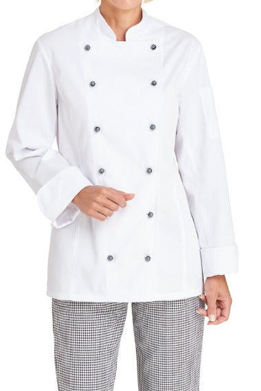 LE-08-2518 Kochjacke Damen in weiß, langarm
