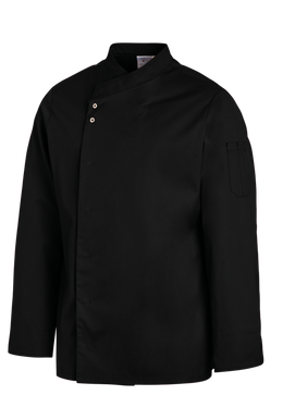 LE-12-2444-10 Leichte Kochjacke mit Druckknopfverschluß in schwarz