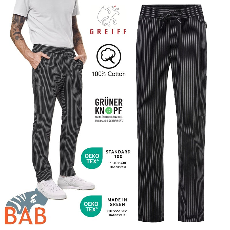 G-21011 1800  Unisex-Schlupfhose RF Kitchen schwarz/weiß-gestreift