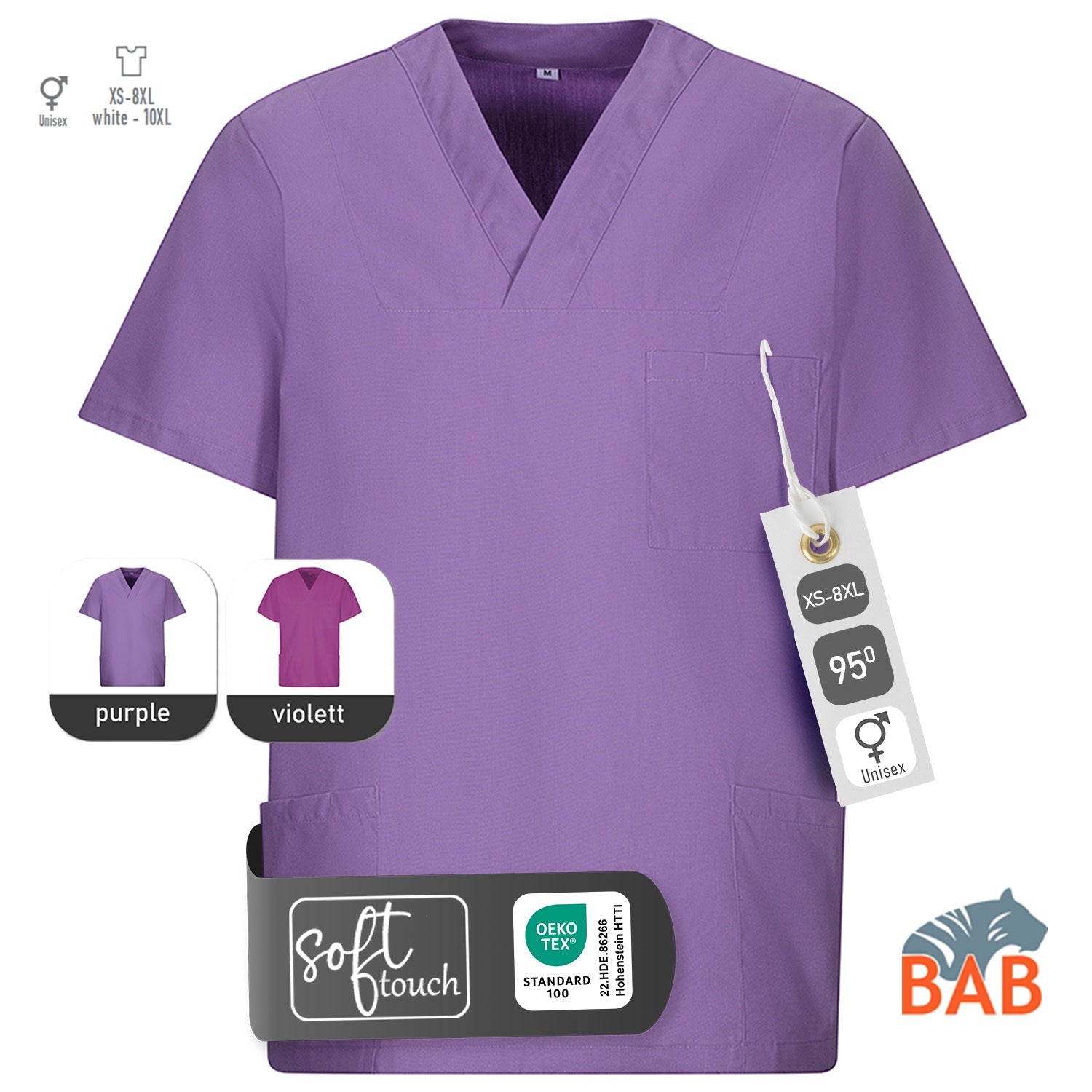 E-273-75 Schlupfkasack purple, violett bis Gr.8XL mit V-Ausschnitt