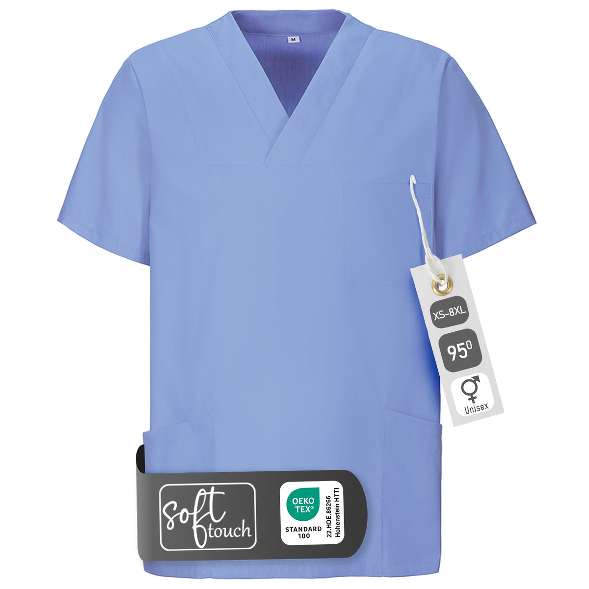 E-273-75 Schlupfkasack eisblau, light blue, petrol, teal bis  Gr.8XL mit V-Ausschnitt