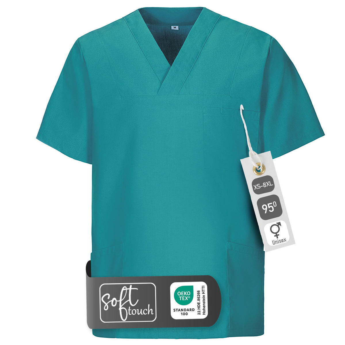 E-273-75 Schlupfkasack eisblau, light blue, petrol, teal bis  Gr.8XL mit V-Ausschnitt