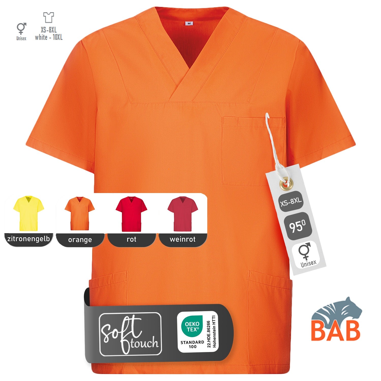 E-273-75 Schlupfkasack zitrone, orange, rot, weinrot bis  Gr.8XL mit V-Ausschnitt