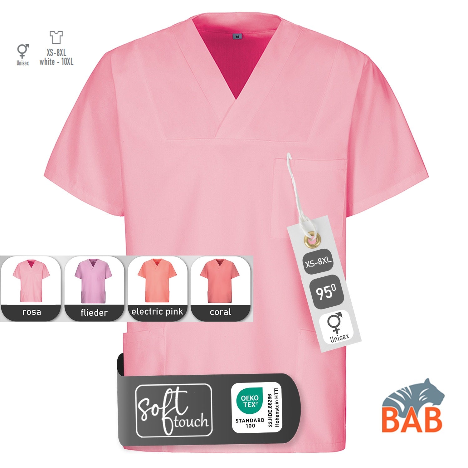 E-273-75 Schlupfkasack rosa, flieder, electric pink, coral bis  Gr.8XL mit V-Ausschnitt
