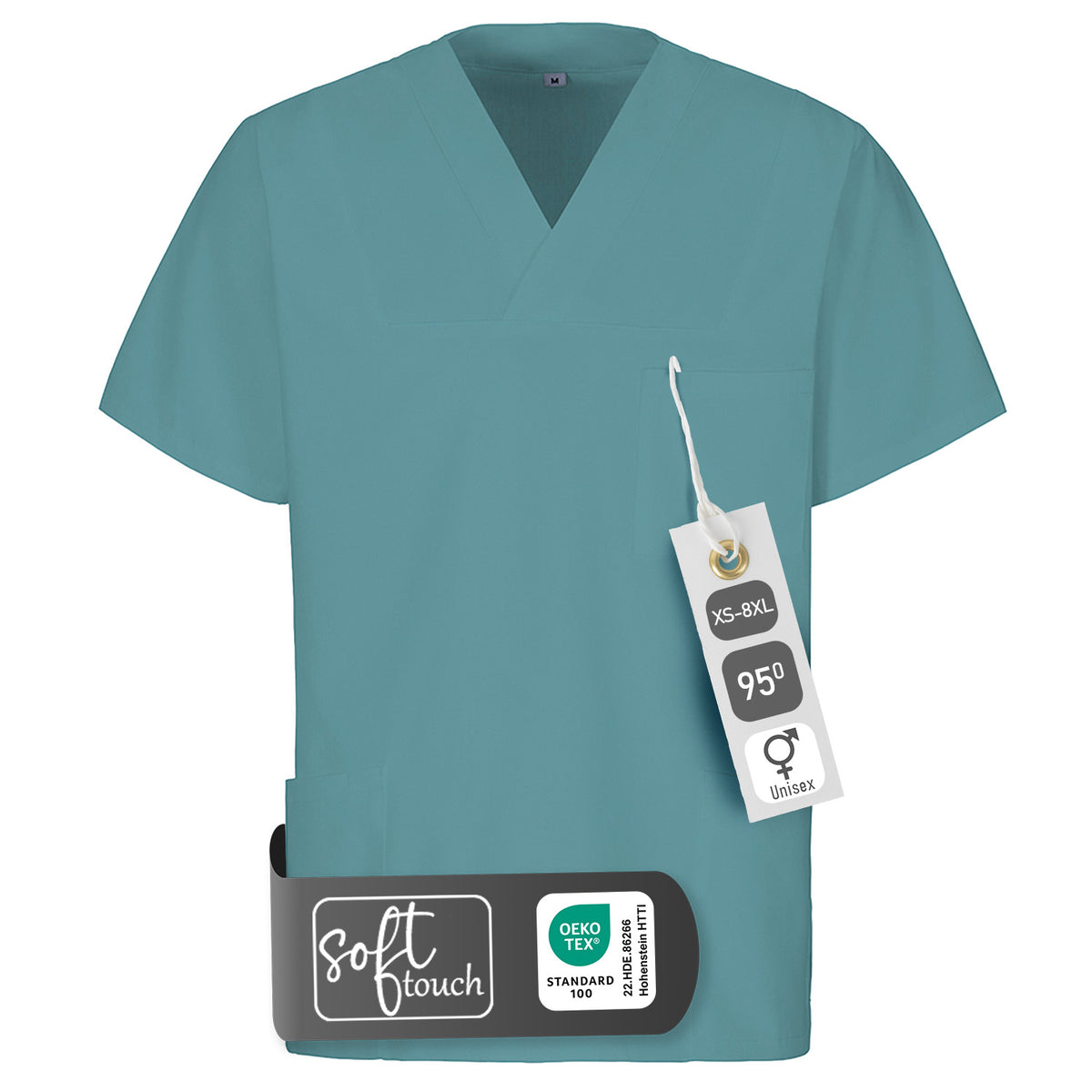 E-273-75 Schlupfkasack eisblau, light blue, petrol, teal bis  Gr.8XL mit V-Ausschnitt