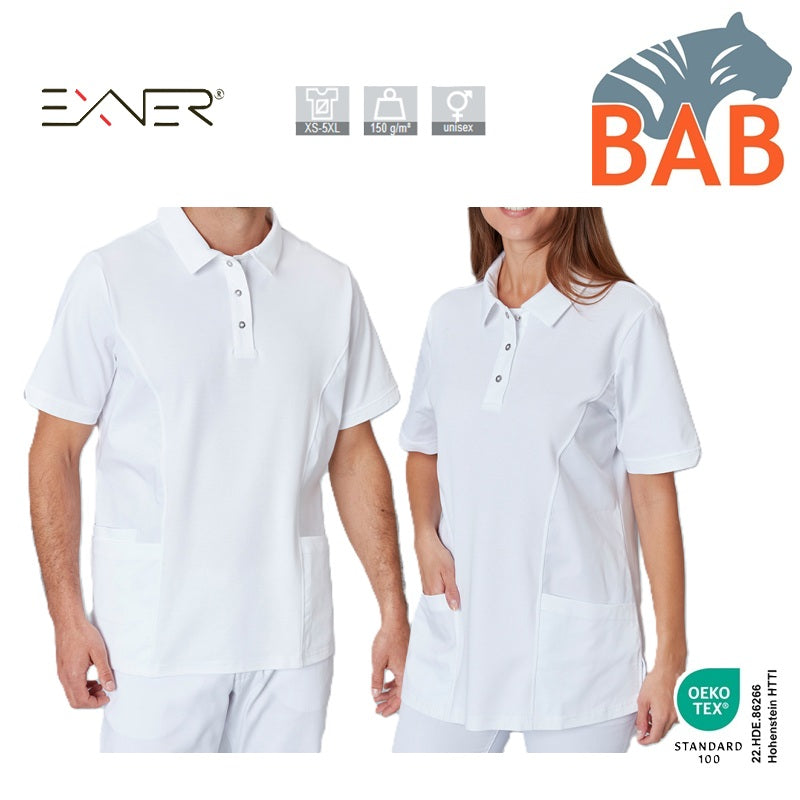 E-345-36 Unisex Polo-Kasack, kurzarm, weiß bis Gr. 5XL