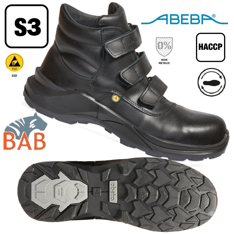 Abeba Food Trax 5010859 hohe Sicherheitsschuhe S3 SRC mit Klett, schwarz