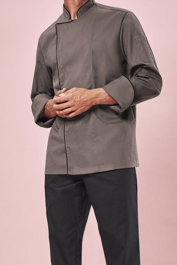 Greiff Cuisine 5581 Kochjacke taupe- schwarzer Paspel