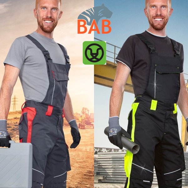 Ardon H6438 Neon Arbeitslatzhose grau-rot  Kurzgrößen