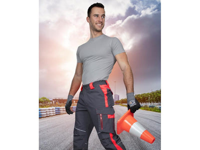 Ardon H6436 Neon Arbeitsbundhose  grau-rot  Kurzgröße