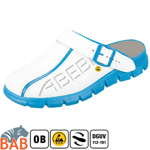 Abeba Dynamic 37312 Berufsschuhe Clog weiss-blau mit Aufdruck