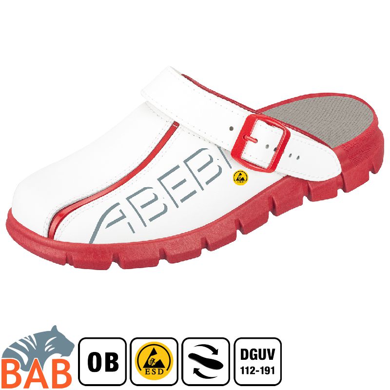 Abeba Dynamic 37313 Berufsschuhe Clog weiss-rot mit Aufdruck