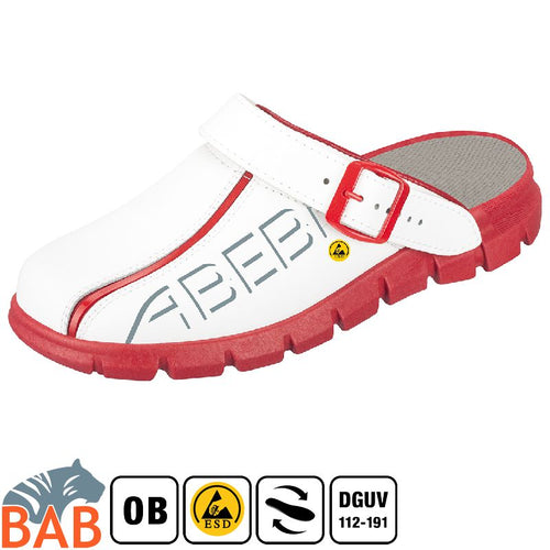 Abeba Dynamic 37313 Berufsschuhe Clog weiss-rot mit Aufdruck