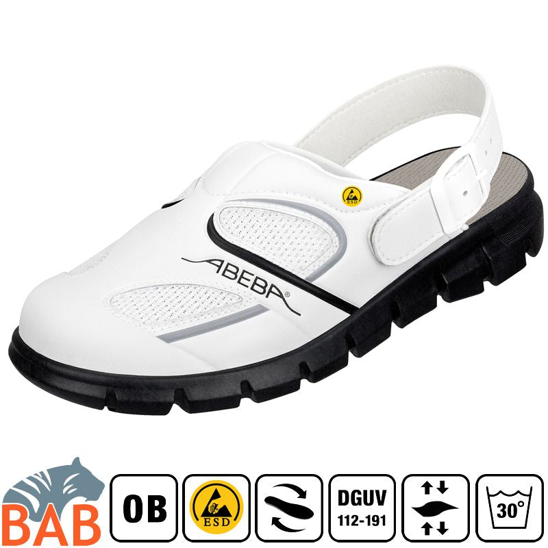 Abeba Dynamic 37345 Berufsschuhe Clog waschbar weiss-schwarz , ESD