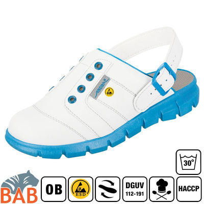 Abeba SOPO 37367 Berufschuhe Clog  HACCP weiss-blau waschbar, ESD Gr. 43