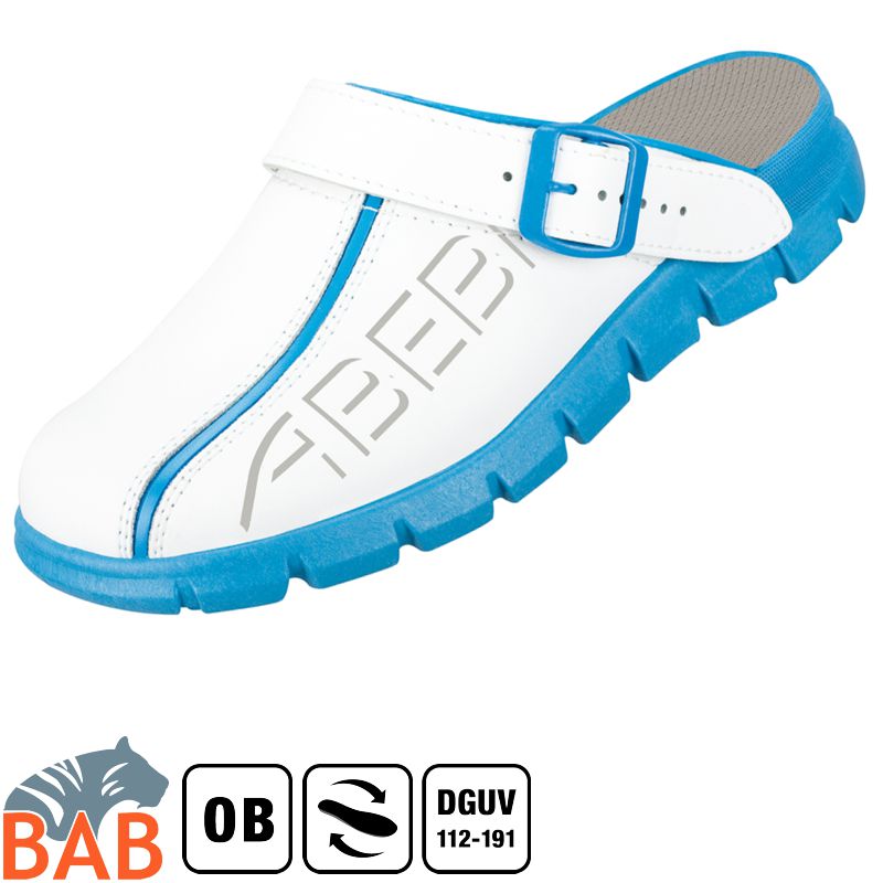 Abeba Dynamic 7312 Berufsschuhe Clog weiss-blau mit Aufdruck