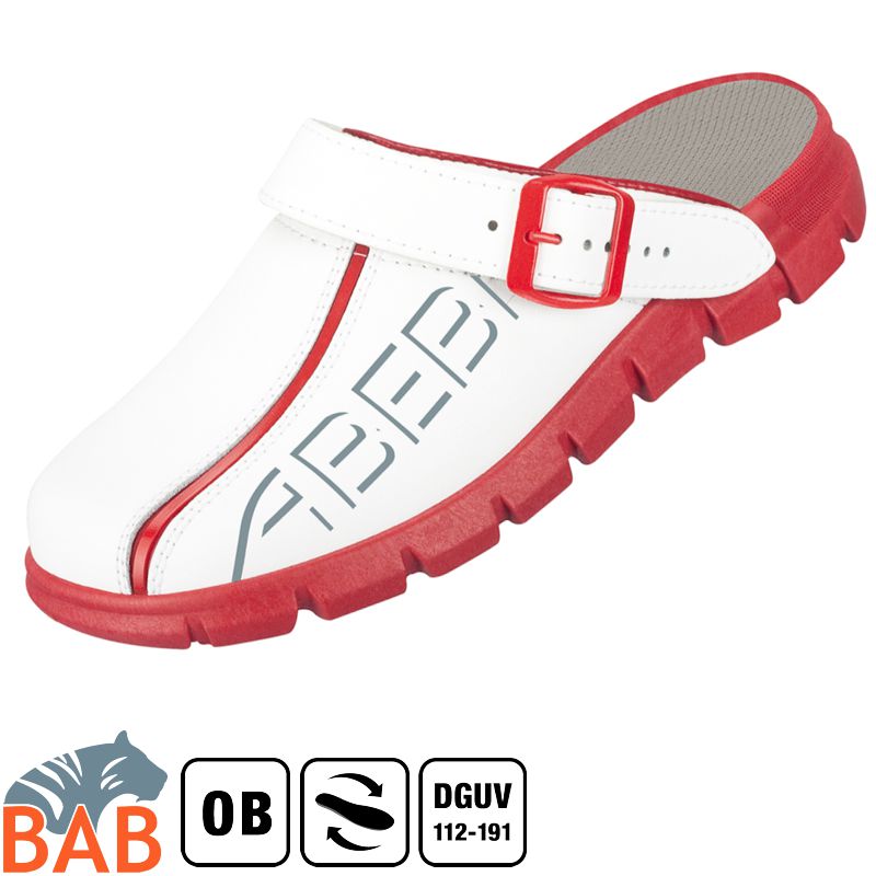 Abeba Dynamic 7313 Berufsschuhe Clog weiss-rot mit Aufdruck