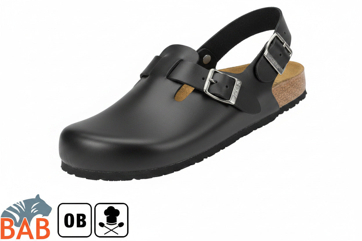 Abeba Nature 8045 Clog schwarz  mit Lederbezogenem Korkfußbett