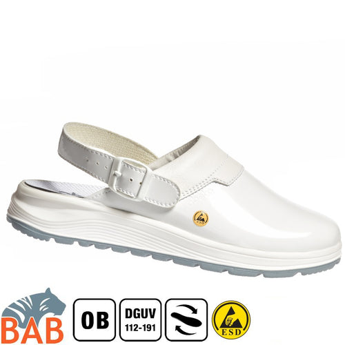 Abeba 837620 easy 2.0  Berufsschuhe Clog Damen Lack-Optik weiss ESD