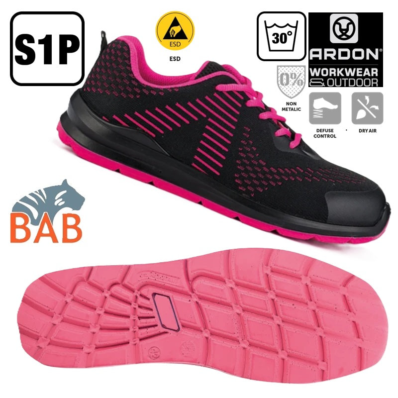 AR-G3369 ARDON®FLYTEX S1P schwarz pink ESD Sicherheitshalbschuh Gr. 35-42