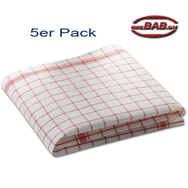 E-151-25  Küchentücher im 5-er Pack 60 x 80 cm weß-rot