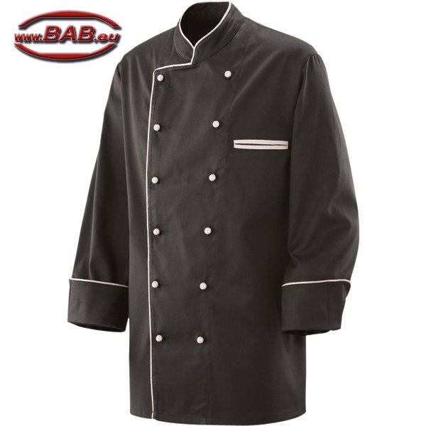 E-207-20 Kochjacke schwarz mit Paspelierung weiß