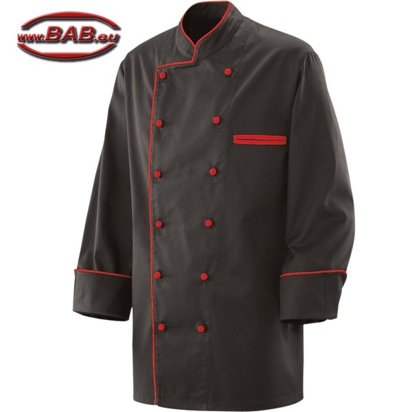E-207-20 Kochjacke  schwarz mit Paspelierung rot