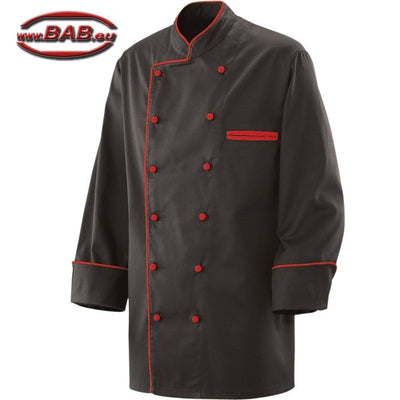 E-207-20 Kochjacke  schwarz mit Paspelierung rot