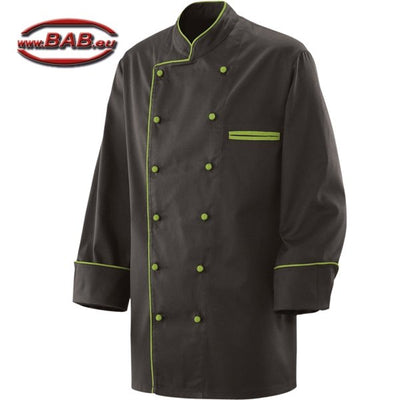 E-207-20 Kochjacke  schwarz mit Paspelierung  grün