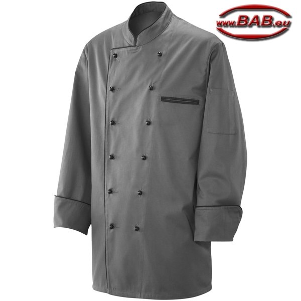 E-208-20  Kochjacke grau Paspel  schwarz  bis 5XL
