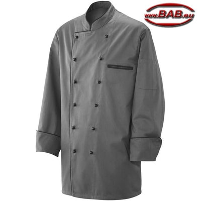 E-208-20  Kochjacke grau Paspel  schwarz  bis 5XL