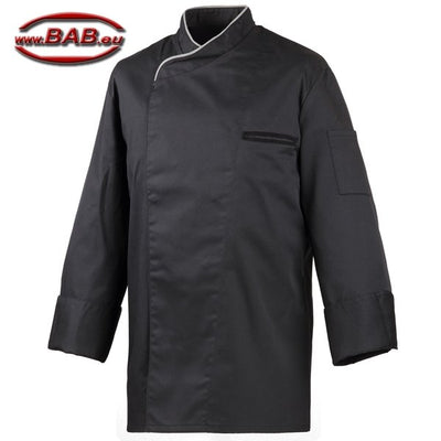 E-212-20 schwarze Kochjacke Paspel in silbergrau
