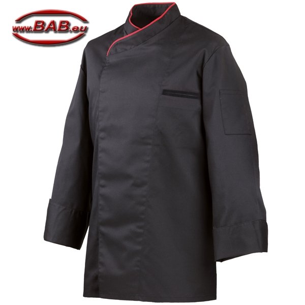 E-212-20 schwarze Kochjacke Paspel in rot