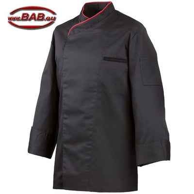 E-212-20 schwarze Kochjacke Paspel in rot