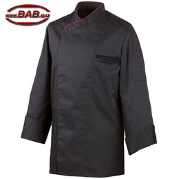 E-212-20 schwarze Kochjacke Paspel in bordeaux