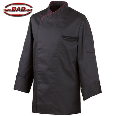 E-212-20 schwarze Kochjacke Paspel in bordeaux