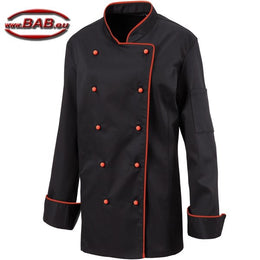 E-219-20 Schwarze Damenkochjacke mit Paspel in rot
