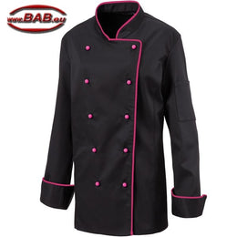 E-219-20 Schwarze Damenkochjacke mit Paspel in Pink