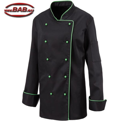 E-219-20 Schwarze Damenkochjacke mit Paspel in Grün