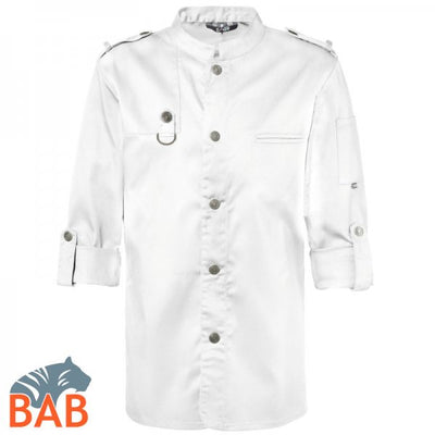 E- 222 20 Strong Collection Kochjacke im Bikerstyle  mit Druckknopfen in weiss