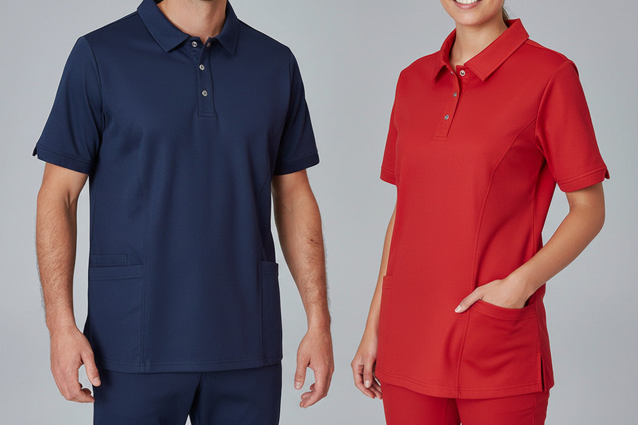 E-345-36 Unisex Polo-Kasack, kurzarm, farbig