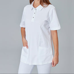 E-345-36 Unisex Polo-Kasack, kurzarm, weiß bis Gr. 5XL