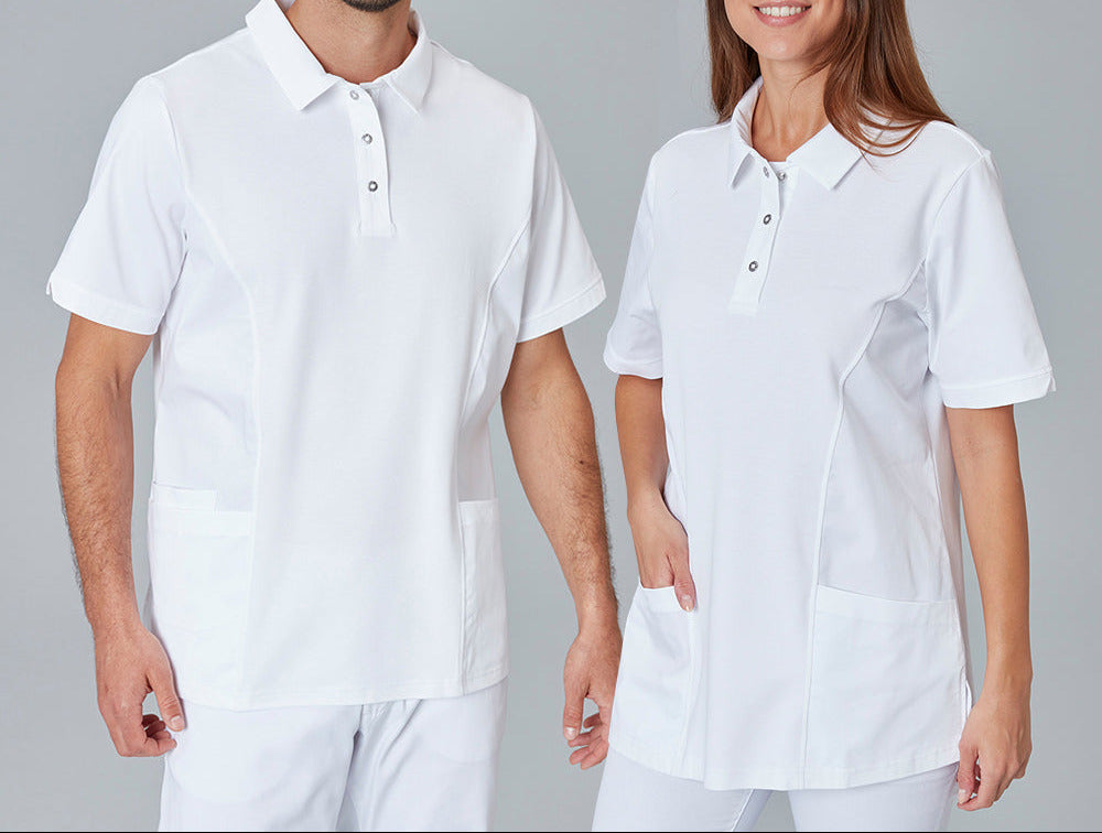 E-345-36 Unisex Polo-Kasack, kurzarm, weiß bis Gr. 5XL