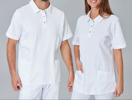 E-345-36 Unisex Polo-Kasack, kurzarm, weiß bis Gr. 5XL