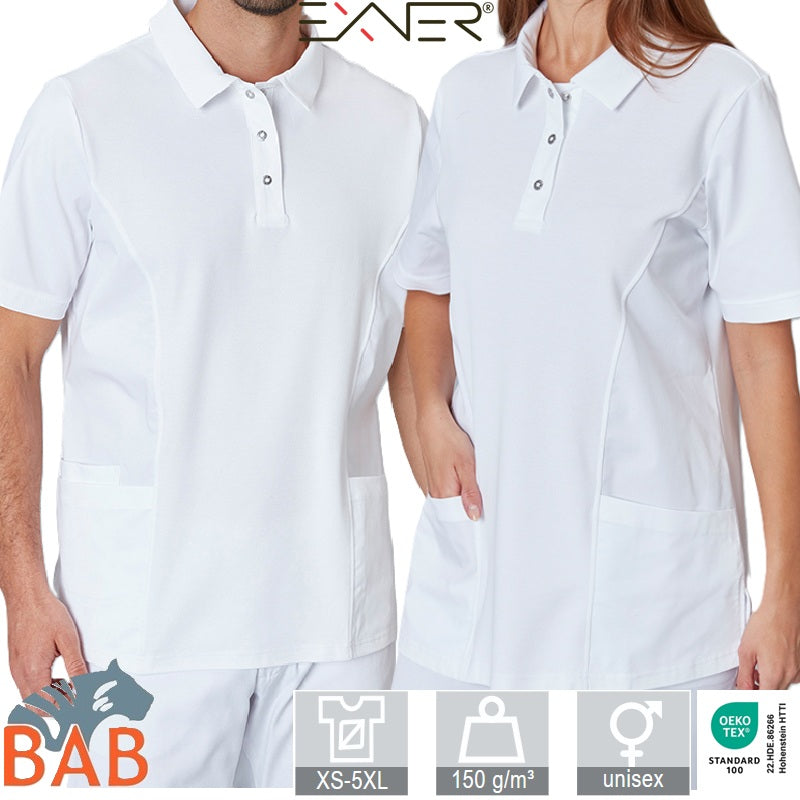 E-345-36 Unisex Polo-Kasack, kurzarm, weiß bis Gr. 5XL