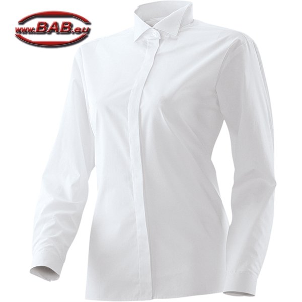 E-455-60 Smokingbluse langarm in gerader Schnittform weiss