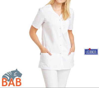 L08-2256 weißer Damenkasack mit Druckknöpfen