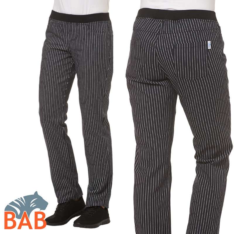 LE-08-7900 Koch-und Servicehose mit Strickbund -Schrittlänge 80cm gestreift