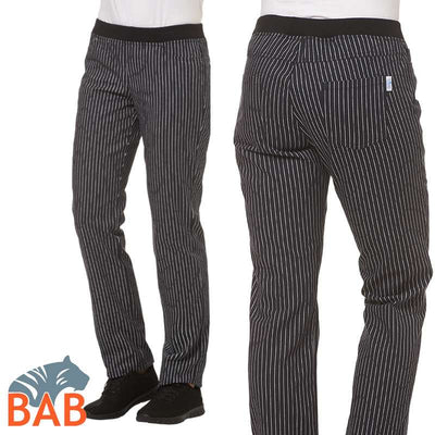 LE-08-7900 Koch-und Servicehose mit Strickbund -Schrittlänge 80cm gestreift
