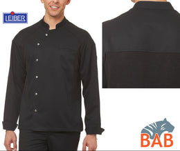 LE-12-2753  Kochjacke im Materialmix- Industriewäsche geeignet- schwarz